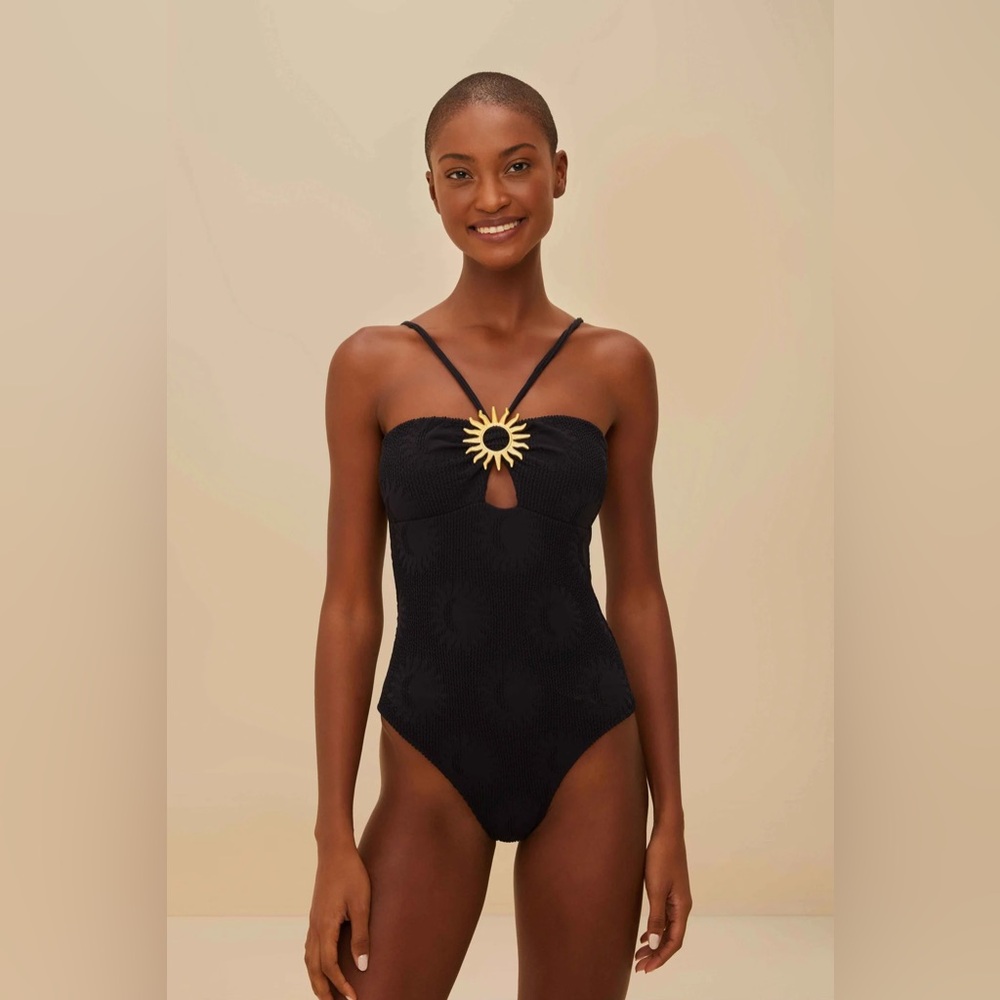 FARM RIO Black Sunny Moon One-Piece Swimsuit